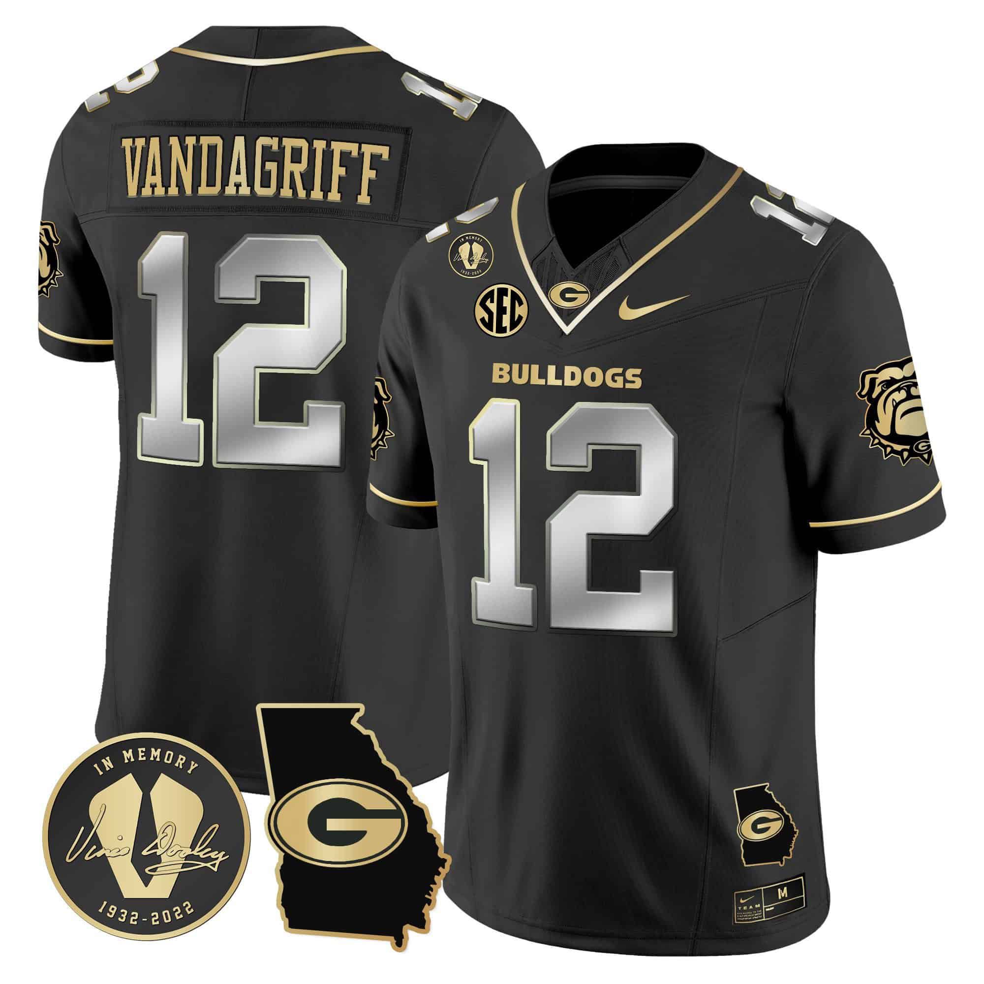Men Georgia Bulldogs #12 Vandagriff Black 2024 Nike Vapor NCAA Jersey style 3